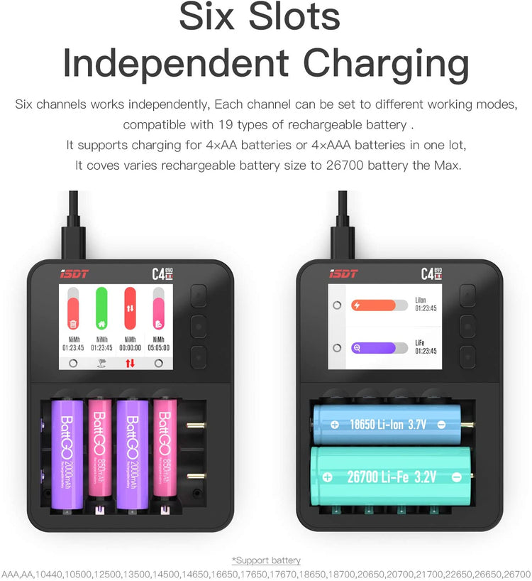 C4 EVO Smart Battery Charger for AA AAA 18650 26700 Battery with IPS Display Screen ISDT