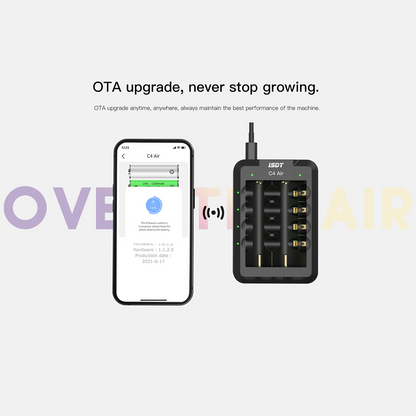 C4 Air Quick Battery Charger, 6 Slots USB C Household Battery Charger with Bluetooth APP Connection Function ISDT