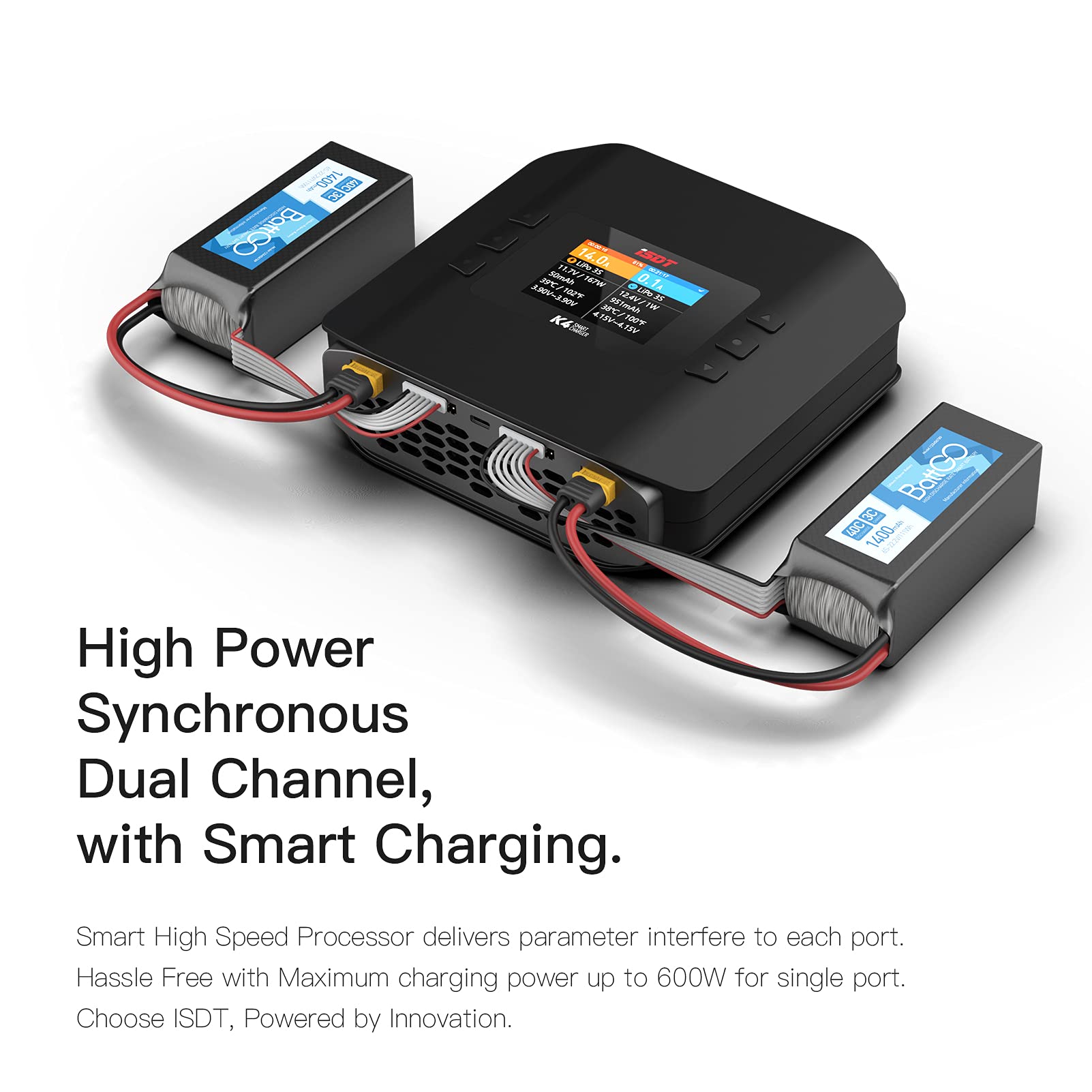 ISDT K4 LiPo Charge/Discharge Cycle Mode Charger,AC 400W DC 600Wx2 Smart  Remote Mobile Operation Charger