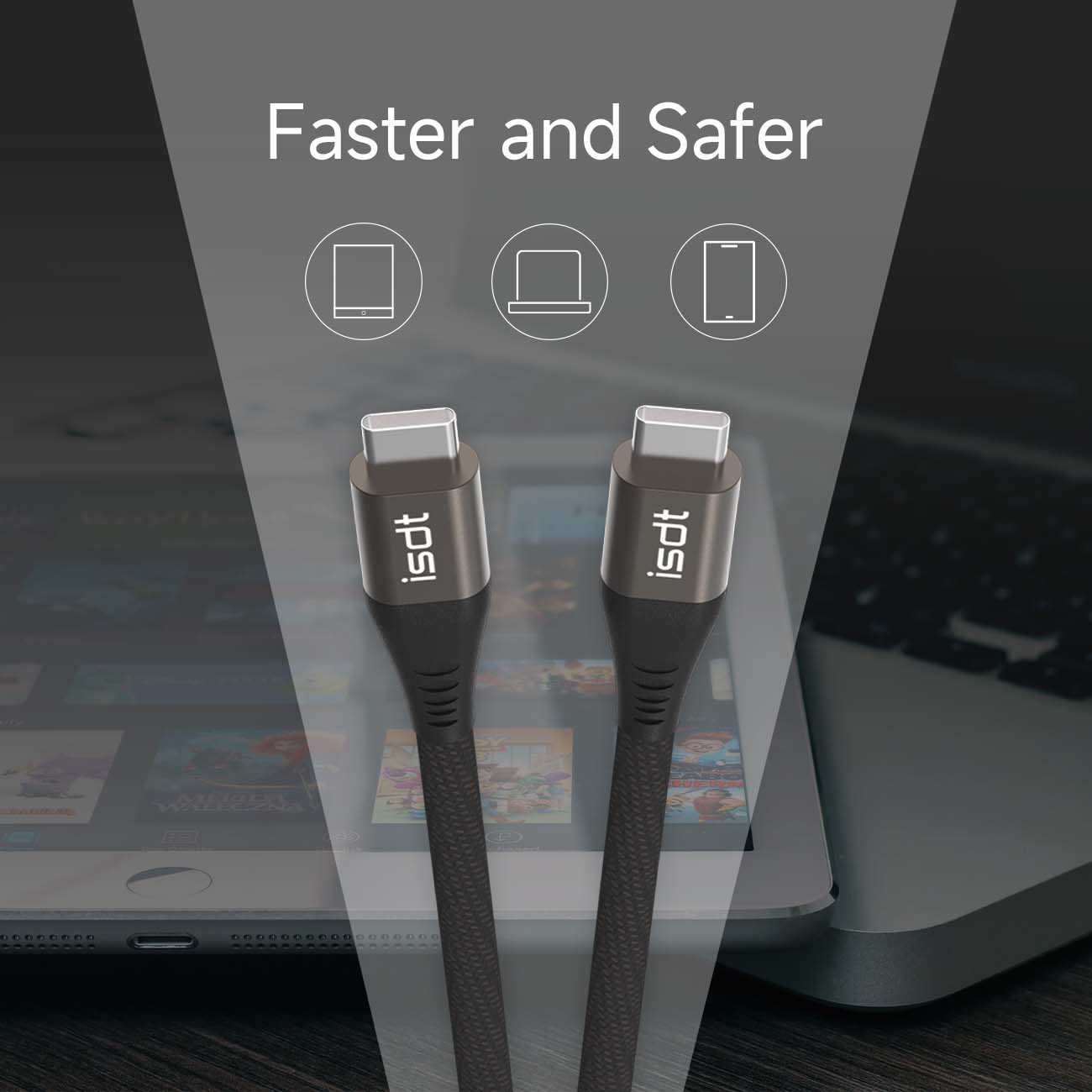 Câble de chargeur USB C, 100W / 240W Charge rapide Câble USB C, 1,2 m / 2m  USB C vers USB C Cable pour le téléphone, lead de données USB-C compatible