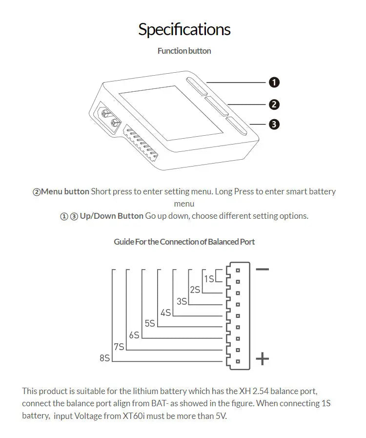 BG-8S Battery Meter, LCD Display Digital Battery Capacity Balance Checker for LiPo Batteries ISDT